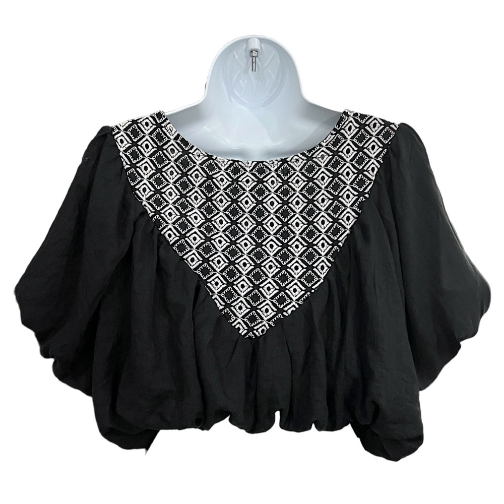 Retro BohoPeasant Blouson Crop Top hippy Blouse - Picture 6 of 9